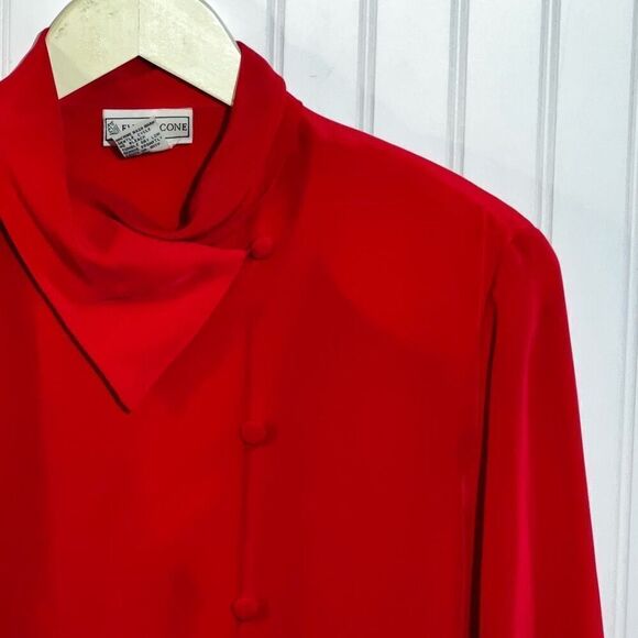 Evan Picone Vintage Dress Blouse Women 14 Red Long Sleeve Button Wrap Turtleneck - Picture 3 of 10